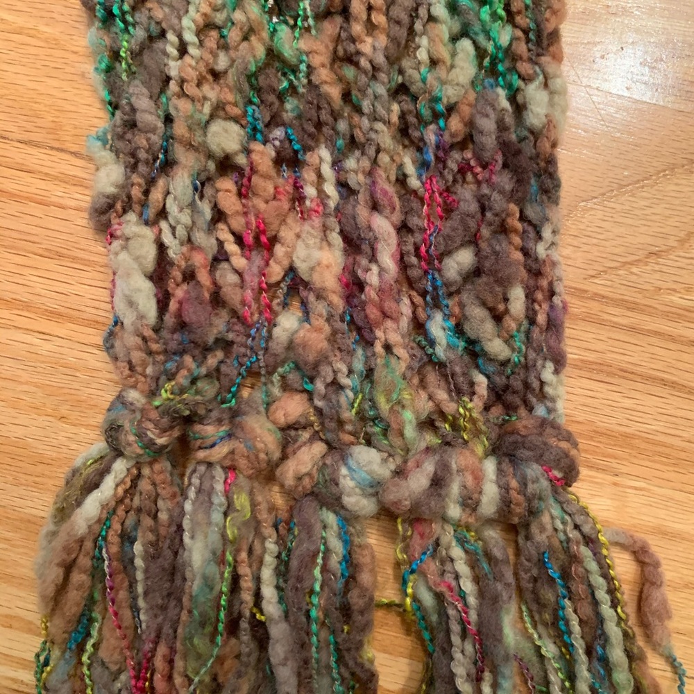 🌈 Colorful Rainbow Brown Knit Scarf